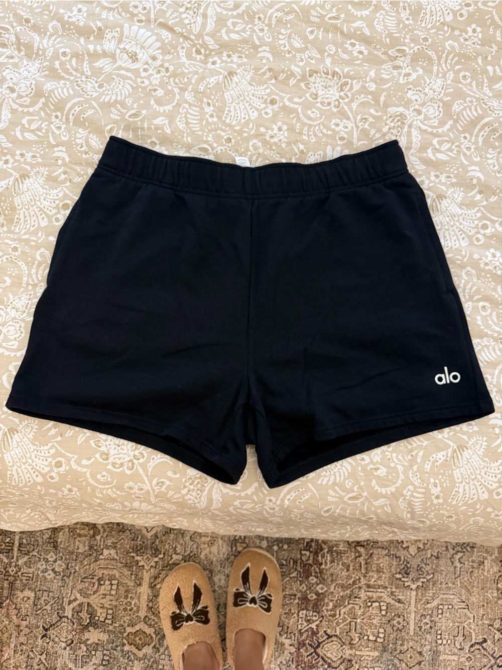 ALO Yoga Black Mid-Rise Bike Shorts with Subtle Logo
